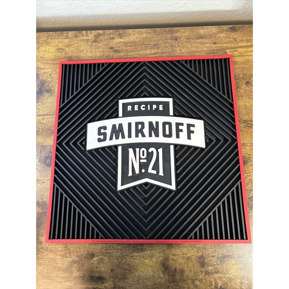 Smirnoff Recipe No. 21 Red & Black Rubber 16.5" x 16.5" Bar Mat NEW